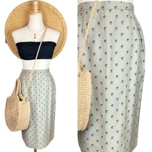 Vintage Mod Chic Midi Skirt | Polka Dot Print Pencil Skirt | Green | Siz…